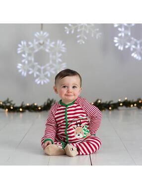 Little Me Boys "My First Christmas" Baby Reindeer Stripes Embroidered 3 Months